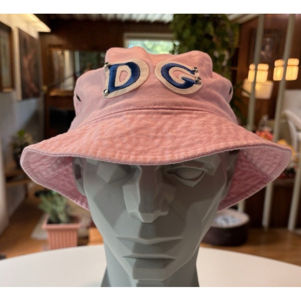 Pink Bucket Hat S/M DG Letter Patch Silver Grommet Style by Ethos Y2K Aesthetic